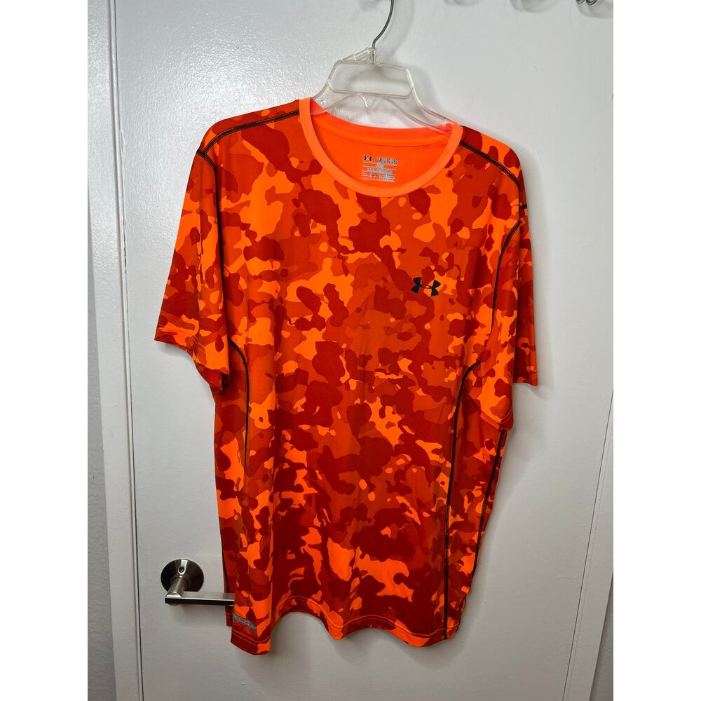 Under Armour Men's Fitted Heat Gear Short Sleeve T-Shirt Orange Camo ~ Size 2XL